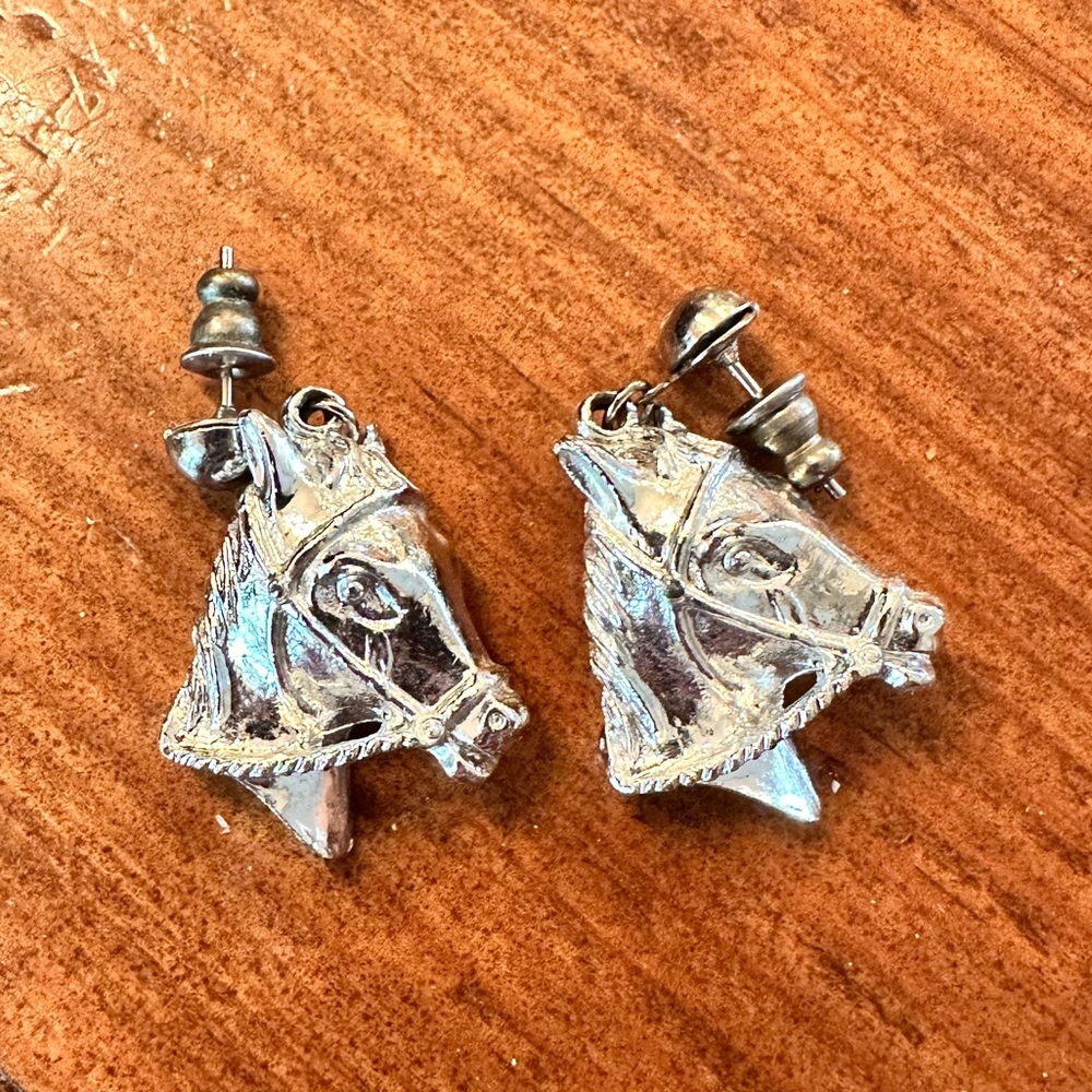 Horse Head Earrings Silver Tone Equestrian jewelry